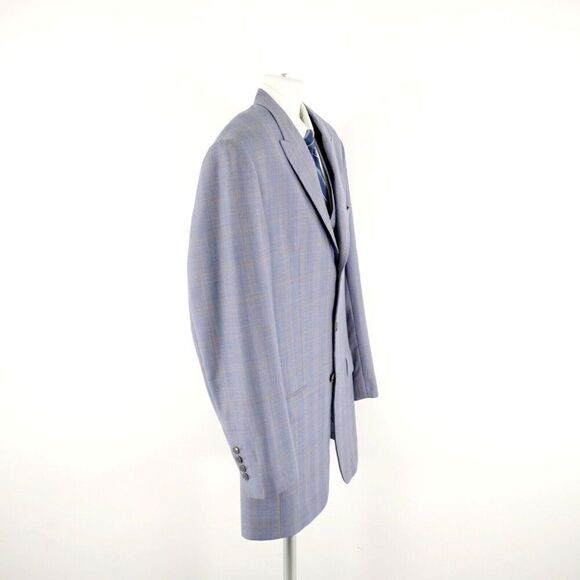 Vitale‎ Barberis Canonico Super 140s Blue Plaid 2 Piece Vest + Suit Jacket 42L - Picture 9 of 15